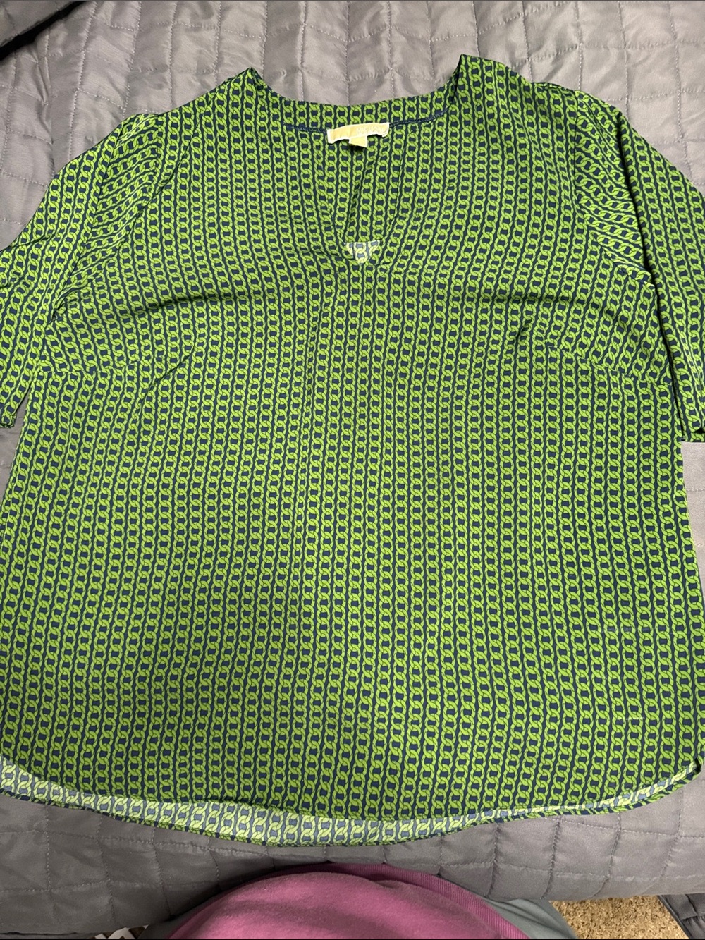 Michael Kors Green Patterned V-Neck Blouse 2XL